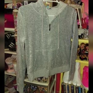 Heather Grey velvet / velour zip up hoodie